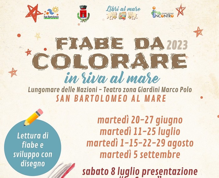 A San Bartolomeo al Mare parte la rassegna  “Fiabe da colorare in riva al mare”