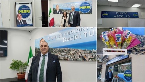 Vallecrosia, il candidato sindaco Fabio Perri inaugura il point elettorale (Foto e video)