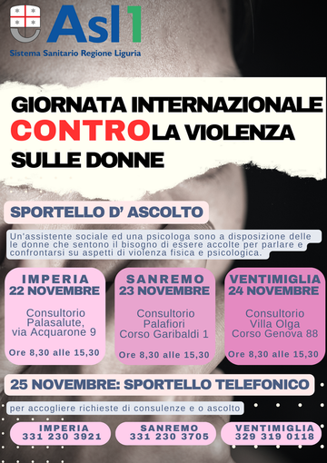 Giornata Internazionale Contro la Violenza sulle Donne, tutte le iniziative di Asl1