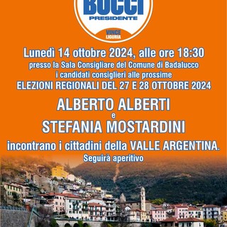 Badalucco: lunedì prossimo alle 18.30 in Comune l'incontro dei candidati alla Regione, Alberto Alberti e Stefania Mostrardini