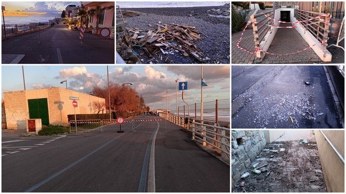 Pietre e sabbia sul lungomare di Bordighera, la mareggiata danneggia gli stabilimenti balneari (Foto e video)