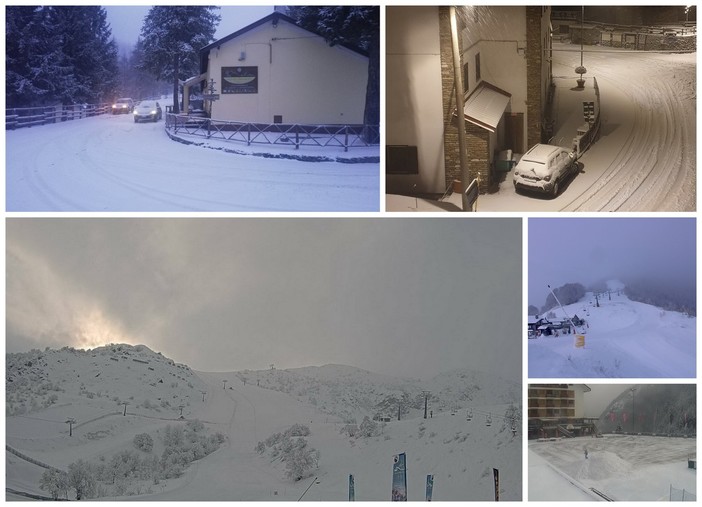 Nevicata nella notte sulle alture: imbiancati Monesi, Colle Melosa e Mendatica. Pioggia sulla costa (Foto)