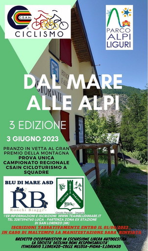 Sabato prossimo torna la terza edizione della manifestazione cicloturistica 'Dal mare alle Alpi'