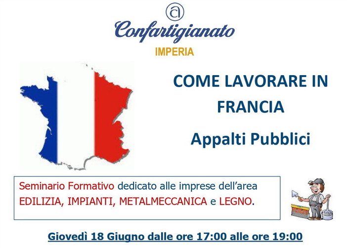 Ultime ore per iscriversi al seminario Webex della Confartigianato dedicato agli appalti pubblici in Francia