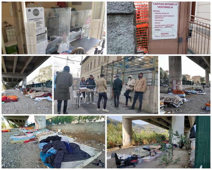 Migranti, alla frontiera continuano i controlli serrati dei francesi: famiglie con bambini al gelo sotto il ponte di Roverino a Ventimiglia (Foto e video)