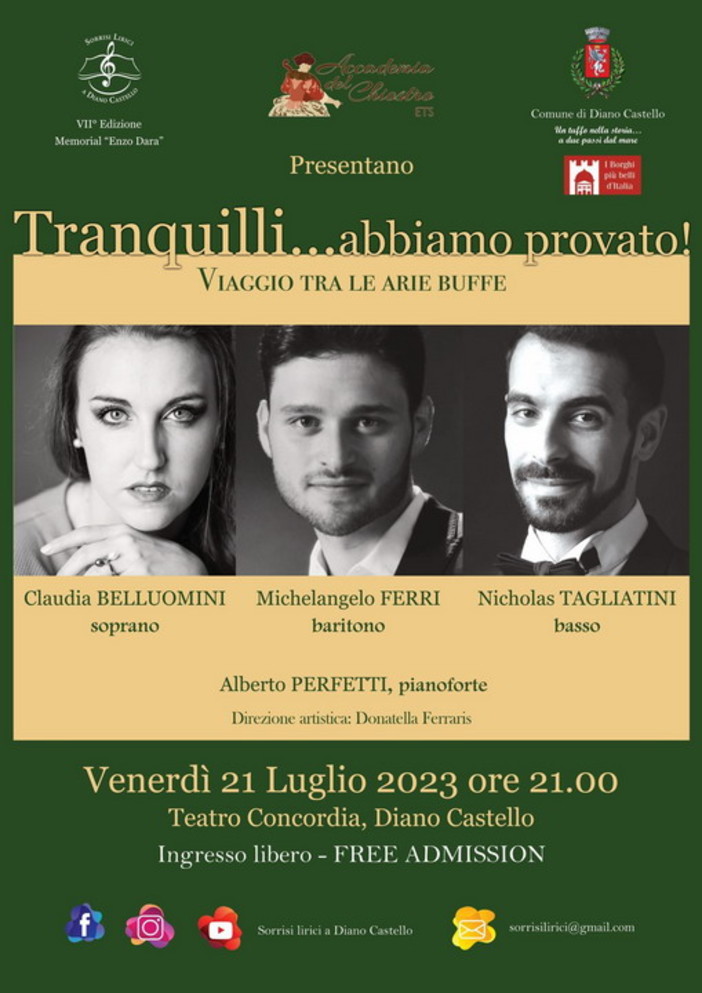 Diano Castello: ‘Tranquilli… abbiamo provato, viaggio tra le arie buffe’, spettacolo lirico al Teatro Concordia