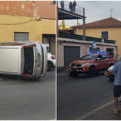 Auto si ribalta a Castelvecchio: conducente incastrato nella vettura