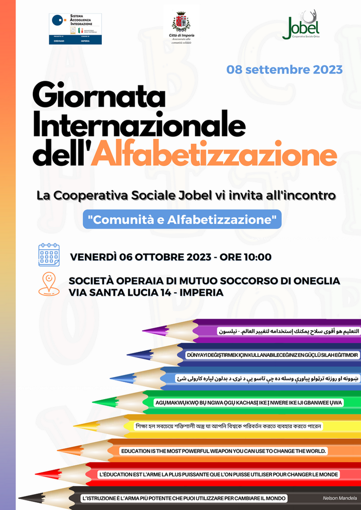 Imperia: ‘Comunità e Alfabetizzazione’, a ottobre un incontro della Cooperativa sociale Jobel