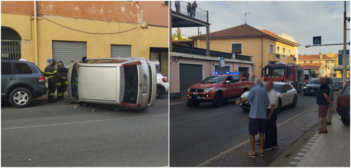 Auto si ribalta a Castelvecchio: conducente incastrato nella vettura