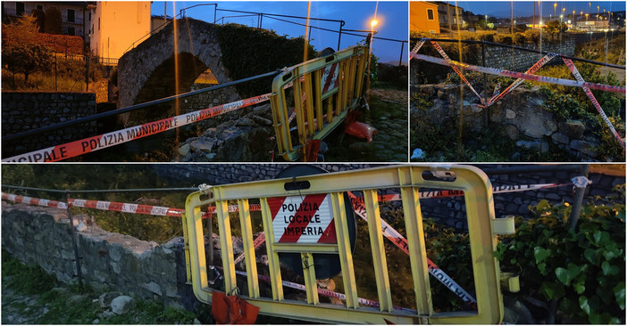 Imperia, crolla parapetto del ponte medievale sul torrente Caramagna (foto)