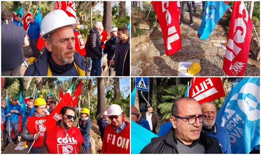 Imperia, davanti alla prefettura la protesta di edili e metalmeccanici (foto e video)