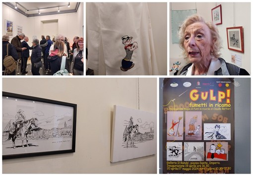 Imperia, alla Galleria Il Rondò la mostra &quot;GULP! Fumetti in Ricamo&quot; (foto e video)