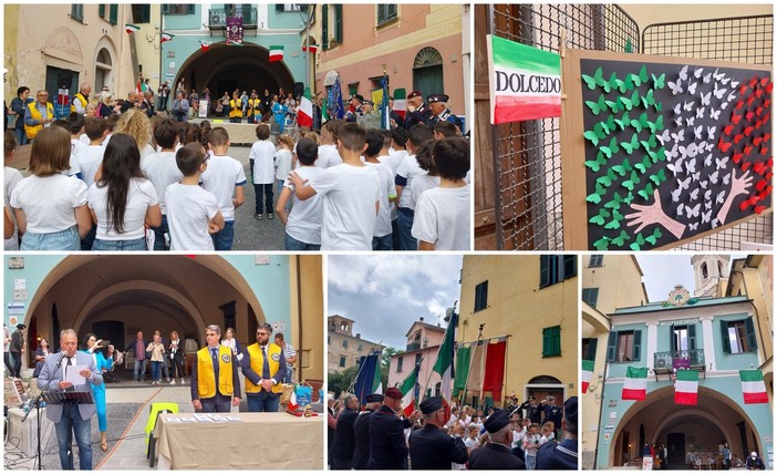 Dolcedo, il Lions Club Imperia la Torre dona la bandiera italiana e la costituzione ai bambini della Littardi (foto e video)