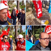 Imperia, davanti alla prefettura la protesta di edili e metalmeccanici (foto e video)