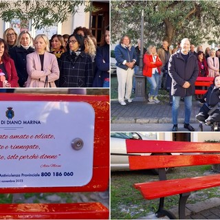 Diano Marina, inaugurata una panchina rossa simbolo della lotta alla violenza di genere (foto e video)