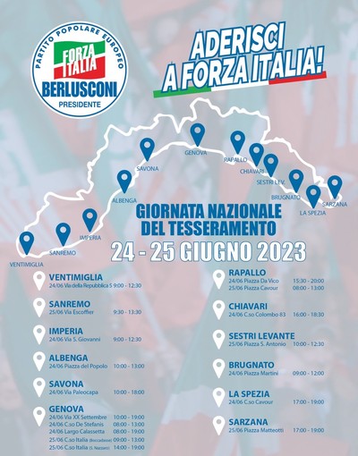 Giornate nazionali del tesseramento di Forza Italia a Imperia, Sanremo e Ventimiglia