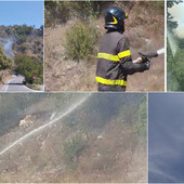 Chiusavecchia, incendio di sterpaglie e uliveto a ridosso della 28: vigili del fuoco al lavoro (foto)