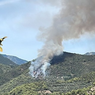 Ventimiglia: incendio a Verrandi, intervento dell'elicottero e delle squadre a terra