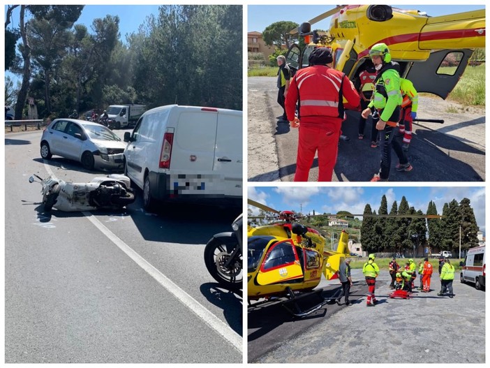 Scontro tra auto, scooter e furgone: a Diano Marina arriva l'elisoccorso. Un ferito in codice rosso al Santa Corona