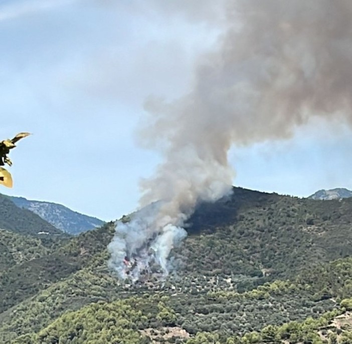 Ventimiglia: incendio a Verrandi, intervento dell'elicottero e delle squadre a terra