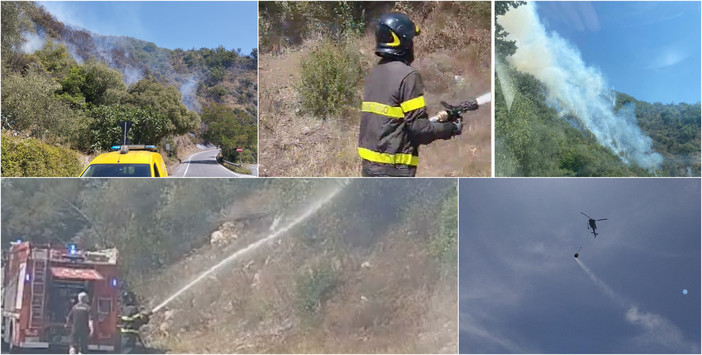 Chiusavecchia, incendio di sterpaglie e uliveto a ridosso della 28: vigili del fuoco al lavoro (foto)