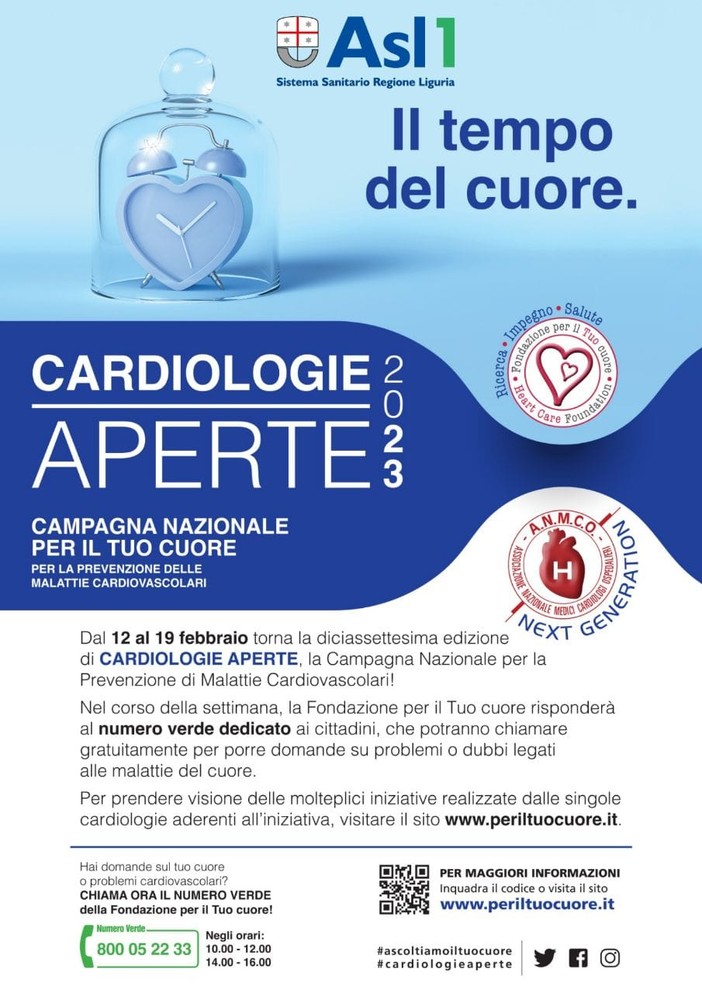 Sanremo: prevenzione malattie cardiovascolari, fino al 19 febbraio torna 'Cardiologie Aperte'