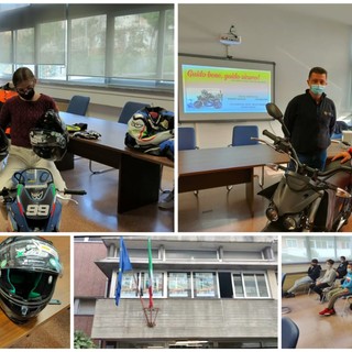 Imperia, educazione stradale nelle scuole: gli allievi del ‘Ruffini’ a lezione con i volontari della Bianca e della Federazione motociclistica (foto e video)