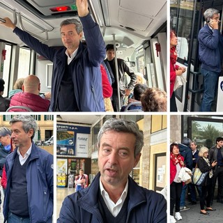 Andrea Orlando fa tappa anche a Sanremo e tocca il tema del trasporto pubblico: prima un giro sul bus, poi la riunione con i sindacati (Foto e video)