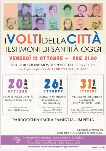 Imperia: ‘I Volti della Città – Testimoni di Santità oggi’, una serie di incontri del Movimento Pro Sanctitate