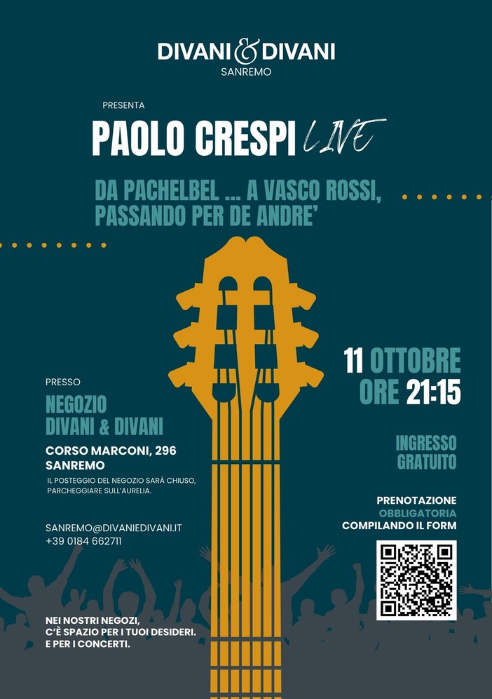 Paolo Crespi in concerto nel negozio Divani &amp; Divani di Sanremo