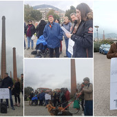 Imperia, contestato l’abbattimento della ciminiera per far posto a un centro commerciale (foto)