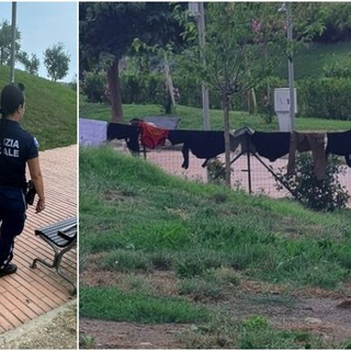 Stendevano la biancheria al Parco Urbano di Imperia, controllati dalla polizia locale