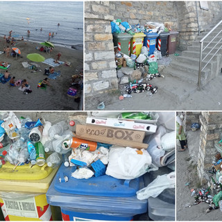 Imperia, nella spiaggia libera della Marina tintarella e bagni tra montagne di rifiuti (foto)