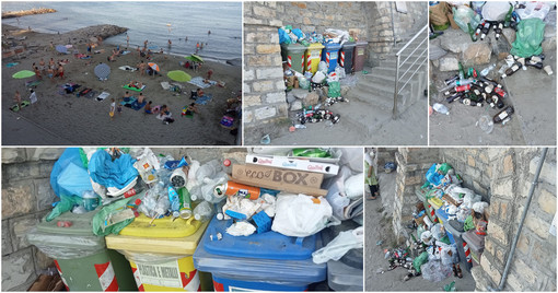 Imperia, nella spiaggia libera della Marina tintarella e bagni tra montagne di rifiuti (foto)