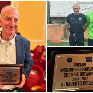 Umberto De Cesari dell’ASD Oneglia Calcio premiato come miglior responsabile del settore giovanile 2023-24